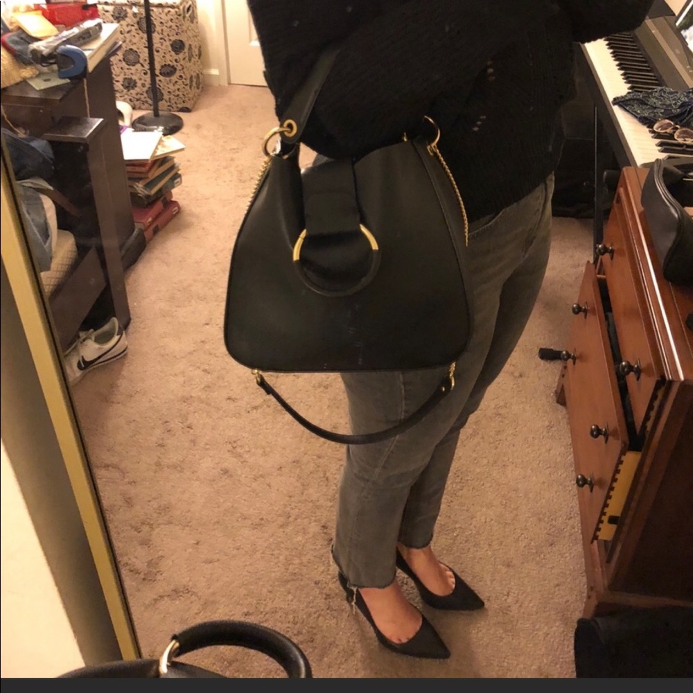 ZARA medium bucket bag with hoop in black